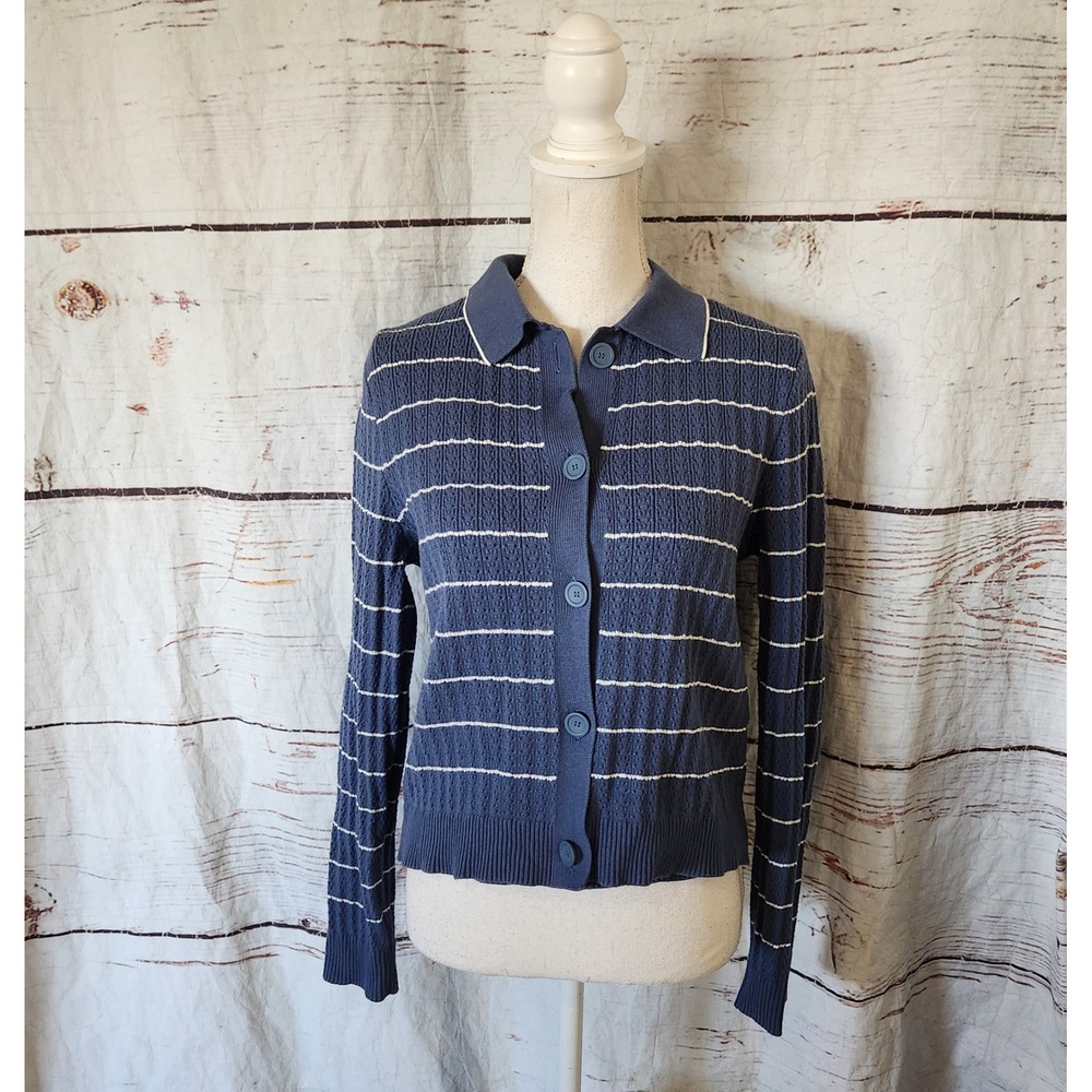Marine Layer Blue and White Striped Knit Cardigan with Tank - Picture 5 of 10